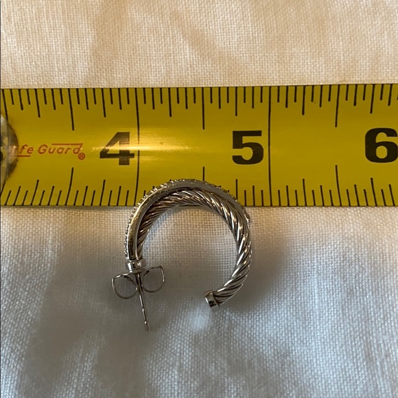 David Yurman Silver Crossover Hoops w/ Diamonds - Picture 3 of 7